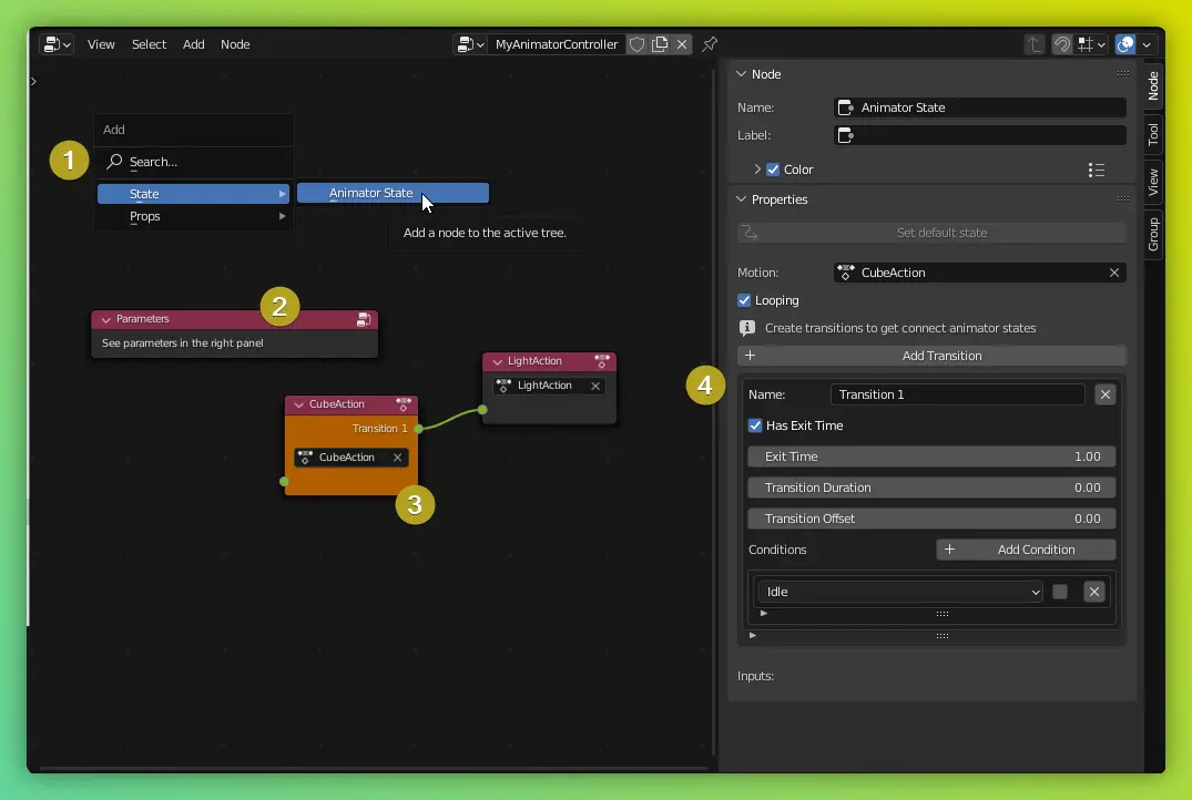 Vue d'ensemble de l'AnimatorController