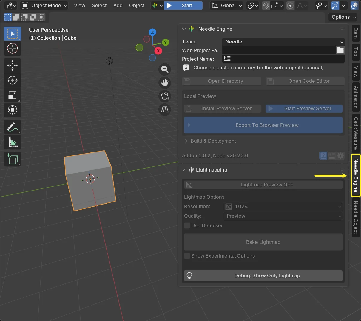 Needle Engine Panel