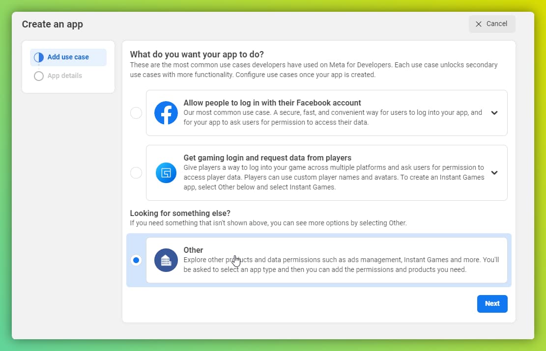 Create facebook instant games app