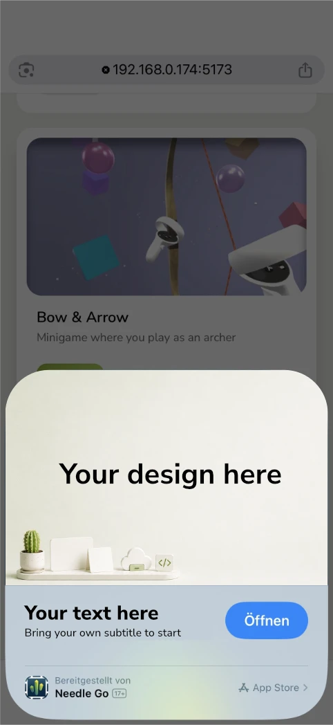 Custom branding example: your image, title and subtitle on the iOS App Clip card