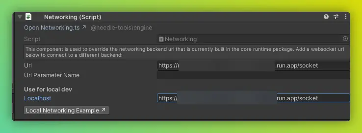Composant Networking de Needle Engine avec serveur réseau hébergé ailleurs