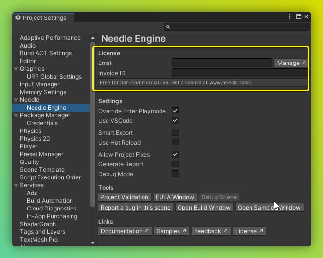 unity license window