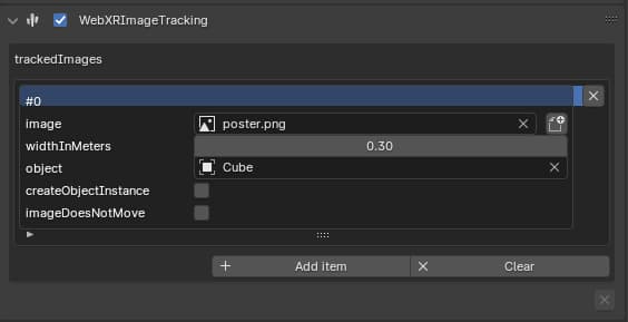 Blender WebXR Image Tracking Component